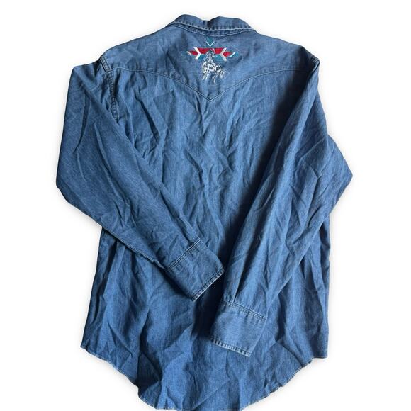Vintage Wrangler Denim Western Shirt Size 16½/34 Embroidered 100% Cotton - Picture 5 of 10